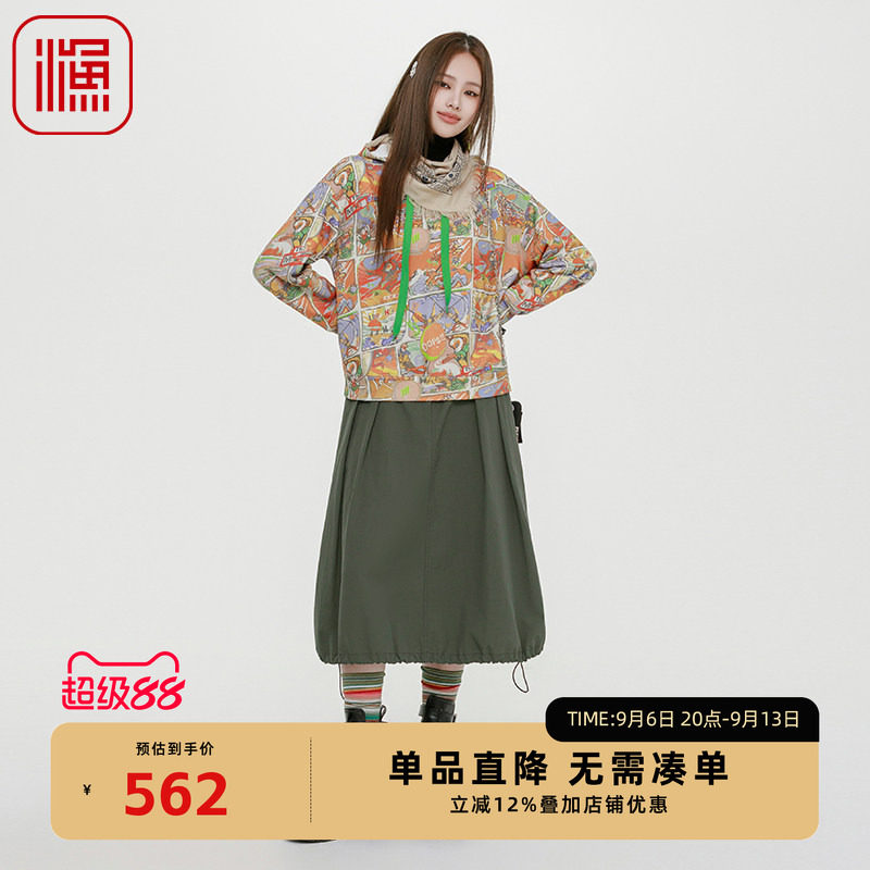 渔牌女卫衣2025新款连帽印花