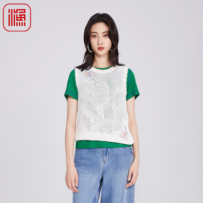 渔牌女装针织衫女2025新款夏季薄款镂空棉质休闲无袖背心FGHB1019