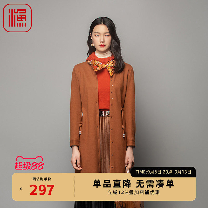 渔女装毛呢外套女2023新款刺绣花长款休闲毛呢大衣百搭FGFC3201