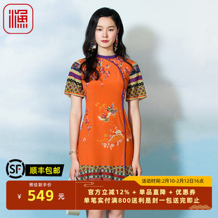 渔服饰春装女2023年新款改良旗袍弹力真丝桑蚕丝连衣裙子FGFA0087