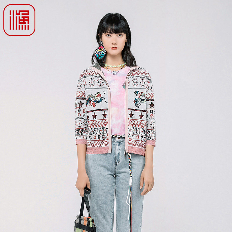 渔牌女装毛衣女款2024新款春季连帽短款休闲毛针织衫外套FGGA3605