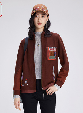 渔牌女装外套女2024新款春秋款潮流拼接休闲短款外套FGGC3230