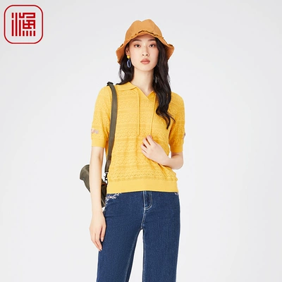 渔服饰针织衫女2024新款春夏镂空薄款套头毛衫宽松女上衣FGGB1005
