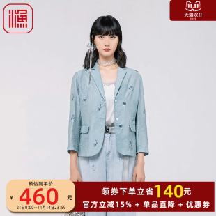 休闲刺绣花上衣短款 渔牌女装 新款 外套女2024春季 外套FGGA3067 西装