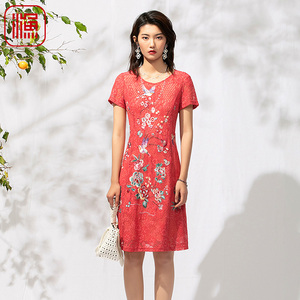 渔牌女装连衣裙夏季新款蕾丝绣花名媛短袖休闲裙子女FGEA0190