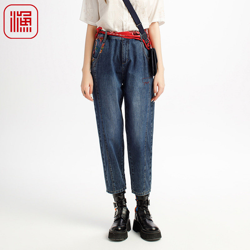 渔牌女装2025夏季牛仔裤文艺绣花时尚九分刺绣牛仔女裤子九分裤