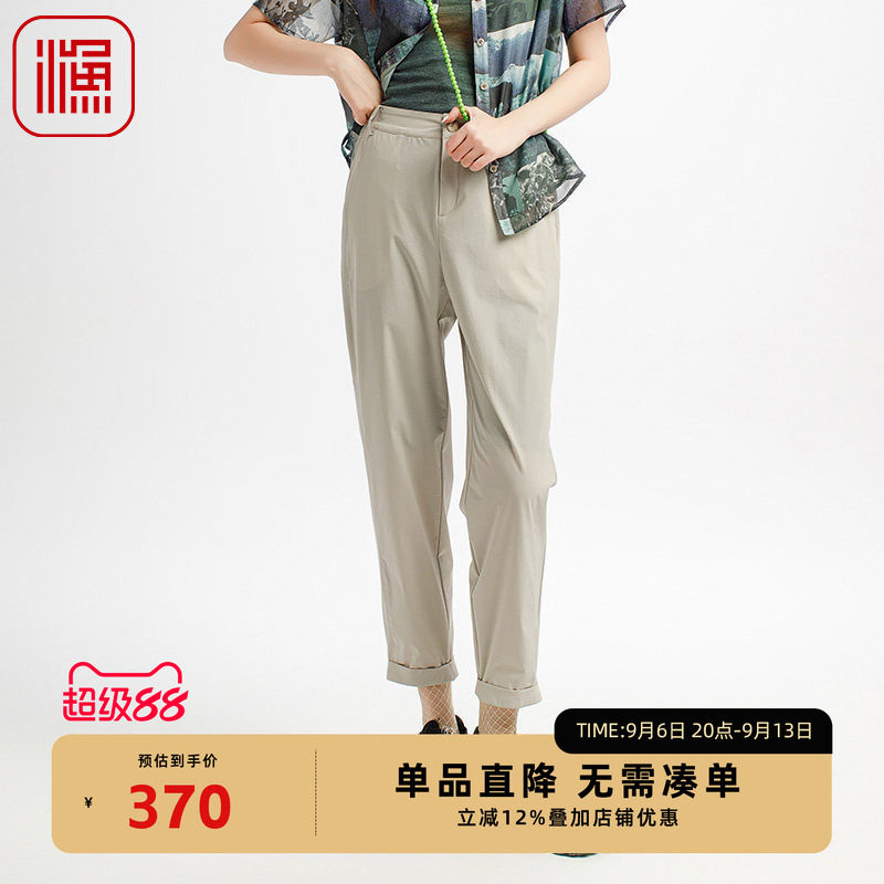 渔牌女装裤子女2025新款春夏弹力中式绣花休闲锥形长裤子FGHB6253