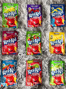 现货5袋美国嘻哈酷爱Kool Aid无糖冲粉果汁饮料粉