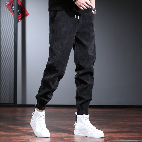 美式男款灯芯绒运动束脚男裤子