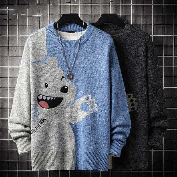 WINTER 2024 NEW COUPLE BEAR ALPHABET EMBROIDERED SWEATER MENS AND WOMENS PLUS SIZE COUPLE LONG SLEEVE LOOSE TOP