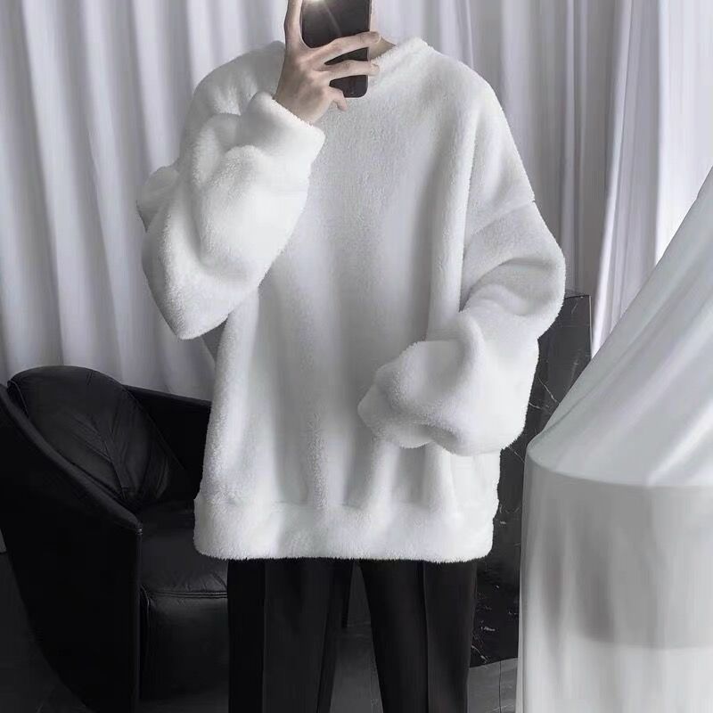 羊羔毛卫衣男秋冬季港风chic宽松潮流百搭上衣服加绒加厚情侣外套