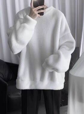 羊羔毛卫衣男秋冬季港风chic宽松潮流百搭上衣服加绒加厚情侣外套
