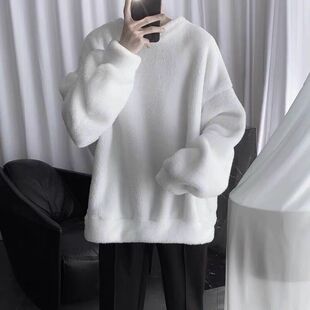 羊羔毛卫衣男秋冬季港风chic宽松潮流百搭上衣服加绒加厚情侣外套