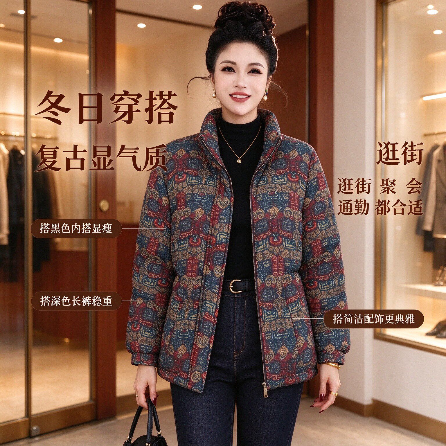 中老年立领加厚保暖大码羽绒服
