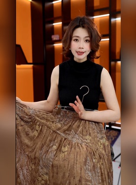 2026新款棕色百搭印花垂感通勤半身裙显瘦百搭超仙半裙B008