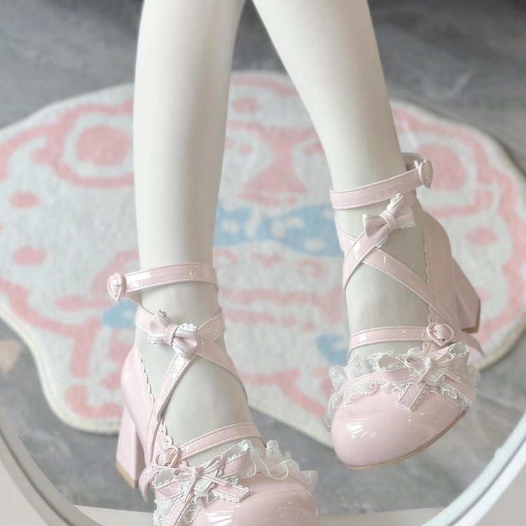 甜美可爱lolita鞋子女高跟花玲季lo鞋粗跟洛丽塔玛丽珍中跟小皮鞋
