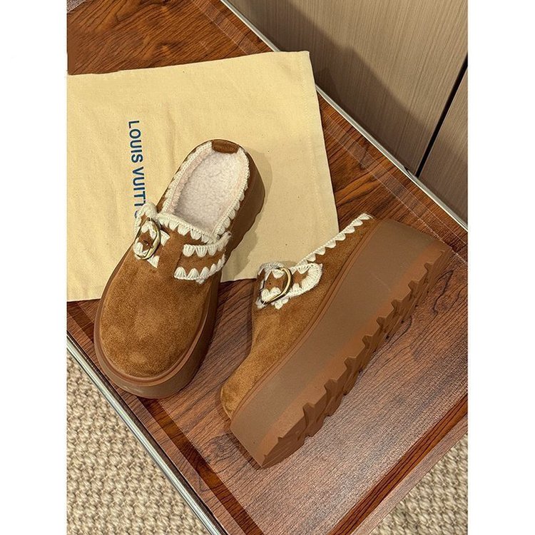 2025秋季新款包头拖女鞋包头松糕底牛反绒磨砂皮橡胶2025年冬季高