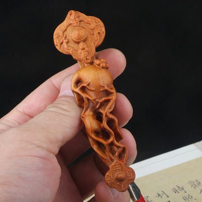 陈化老料崖柏人参如意手把件木雕人生如意挂件手把玩件文玩饰品