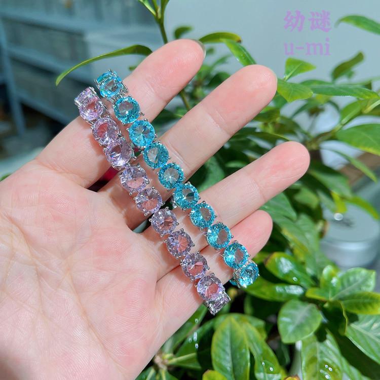 原创设计新款手链镶嵌海蓝粉红水手链