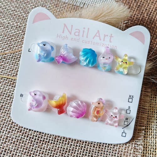 儿童手工穿戴甲夏日海洋风海底世界 卡通可爱小朋友美甲指甲贴片