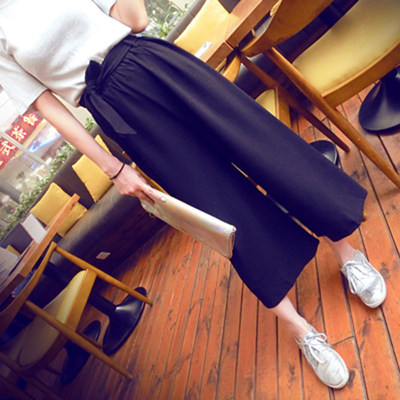 新款高腰显瘦松紧腰系带蝴蝶结阔腿裤女九分裤黑色休闲直筒裤子在类目 女装/女士精品, 裤子, 休闲裤中 - 来自Buy2taobao.com提供专业的淘宝代购服务