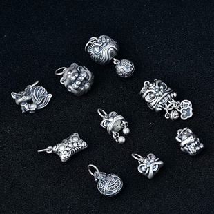 999足银纯银醒狮九尾狐kt猫项链吊坠挂坠编手链手串diy银饰配件