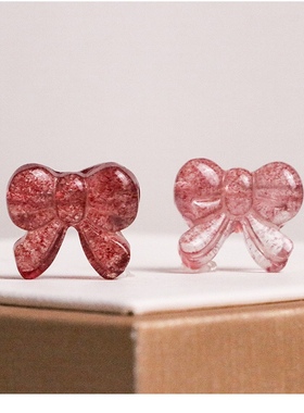 天然草莓晶蝴蝶结吊坠diy水晶饰品配件材料手工包邮