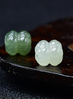 天然和田玉并蒂莲碧玉白玉手串配珠顶珠莲花散珠diy吊坠文玩配饰