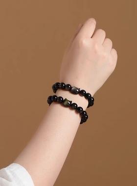 黑曜石手链女生金银猫头送男士女友朋友七夕情人节礼物夏情侣手串