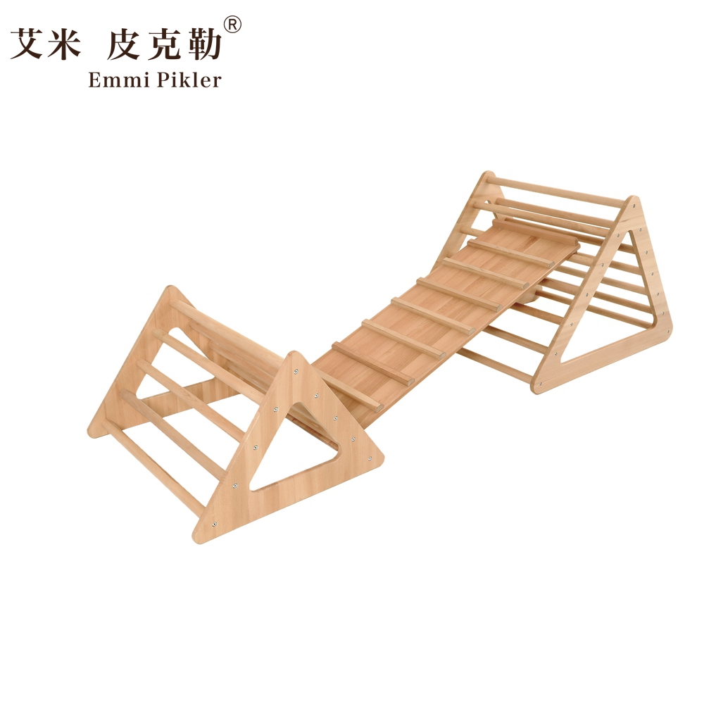 皮克勒教具三角攀爬架感统训练器材早教托育园婴幼儿运动玩具榉木