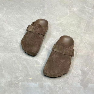 五指包头英伦风勃肯拖鞋新款春夏真皮网红爆款潮百搭厚底牛皮半拖