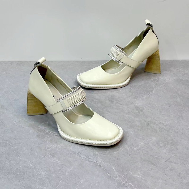 春季新款时装玛丽珍欧美风真皮圆头高跟气质百搭牛皮浅口单鞋