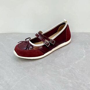 37码 真皮圆头淑女蝴蝶结玛丽珍鞋平底舒适百搭浅口女单鞋