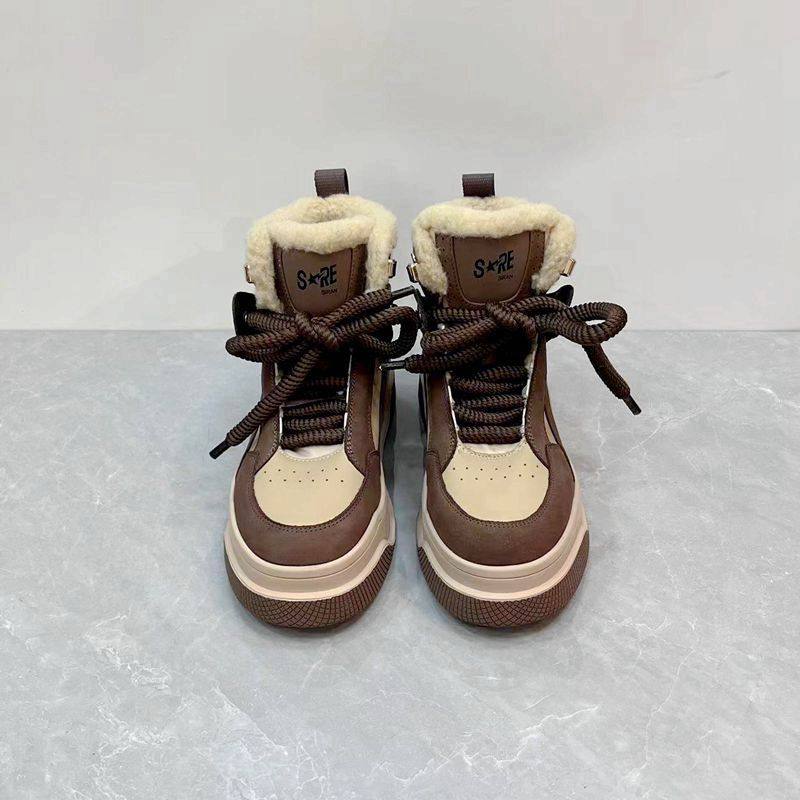 孤品36 真皮圆头绑带休闲运动鞋厚底加厚保暖舒适百搭高帮鞋