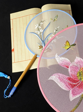 旗袍走秀苏绣刺绣团扇