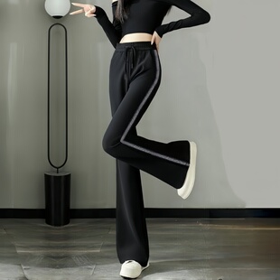 春秋季新款微喇叭裤女高腰修身显瘦韩版微喇裤条纹运动休闲裤百搭