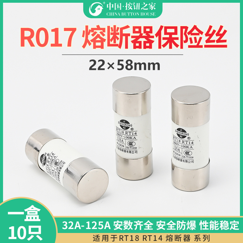 正浩陶瓷保险丝管R017陶瓷保险丝22X58保险管100A 125A熔断器熔芯 电子元器件市场 熔丝/保险丝座/断路器/保险管 原图主图