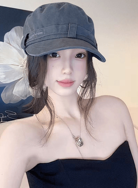 韩系复古牛仔黑色贝雷帽女水洗百搭小众鸭舌帽大头围显脸小帽子潮