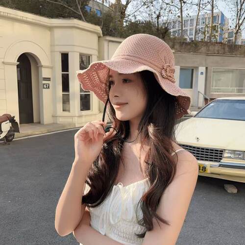 夏季韩版波浪大帽檐花朵遮阳帽女