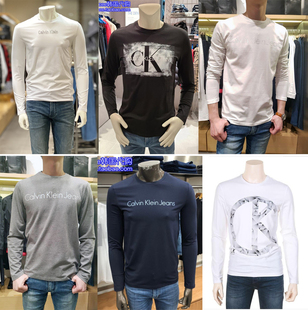 合集 专柜正品 多款 长袖 春秋圆领字母印花T恤白色休闲 ck男士
