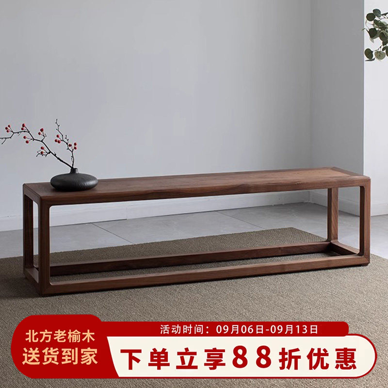 全实木休闲长条榆木板凳图片