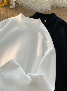 秋冬纯色德容打底衫2026新款加绒半高领长袖T恤宽松百搭情侣内搭
