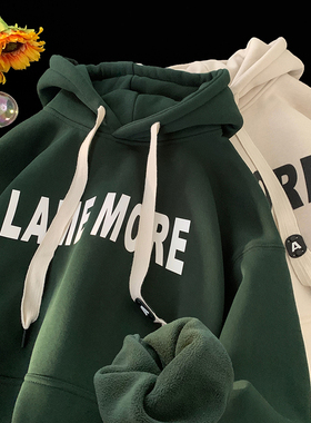 加绒卫衣男秋冬款oversize美式复古潮牌宽松重磅加厚连帽情侣外套