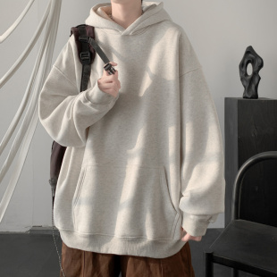 秋冬重磅加绒纯色连帽卫衣男2026新款 潮牌宽松慵懒风情侣外套 美式