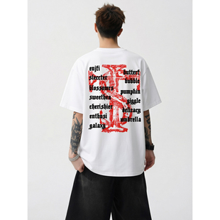 T恤男青少年重磅纯棉印花短袖男款2026新款美式潮牌宽松情侣半袖