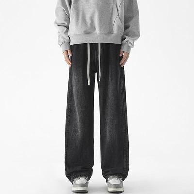 牛仔裤男款美式复古黑色阔腿裤