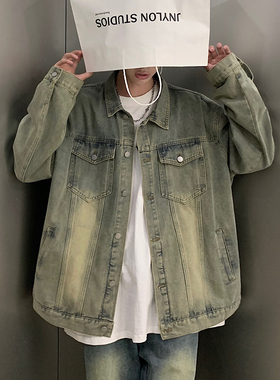 男士外套春秋款oversize美式复古痞帅百搭慵懒风潮牌情侣牛仔夹克