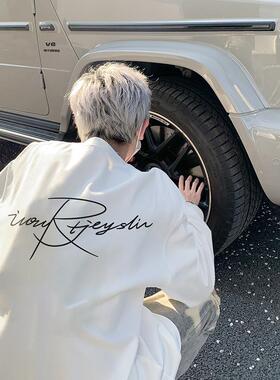 春秋重磅纯棉宽松长袖T恤男2026新款美式潮牌字母印花情侣打底衫