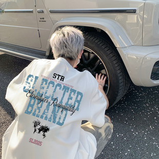 短袖男款夏季重磅纯棉字母印花宽松T恤2026新款美式潮牌情侣体恤