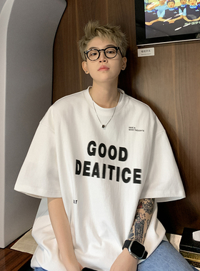 男士短袖T恤夏季美式复古重磅纯棉情侣装T恤潮牌潮流宽松体恤上衣